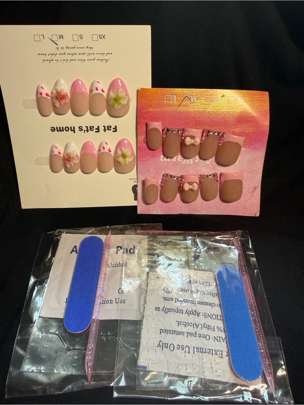 Press-On Nail Sets in Pink, Nude & White
